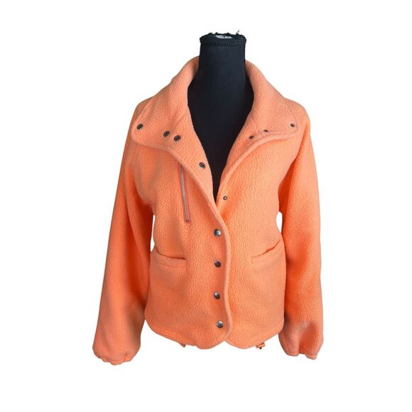 Pol neon orange Nellie Sherpa cropped snap button up jacket Medium - Picture 4 of 9